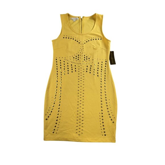 Nicki Minaj Dress Womens Large Yellow Studded Bodycon Sleeveless Stretch 2010s - Picture 1 of 13
